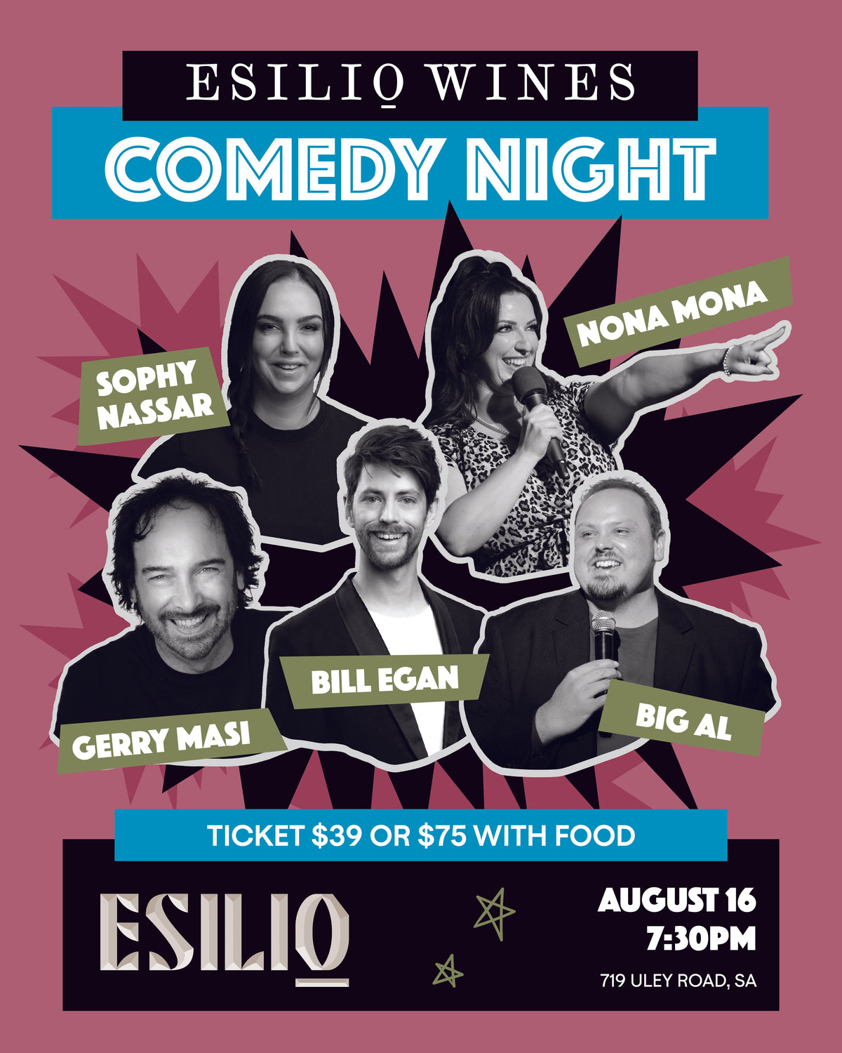 SA Comedy Show at Esilio Wines 16th August 2025